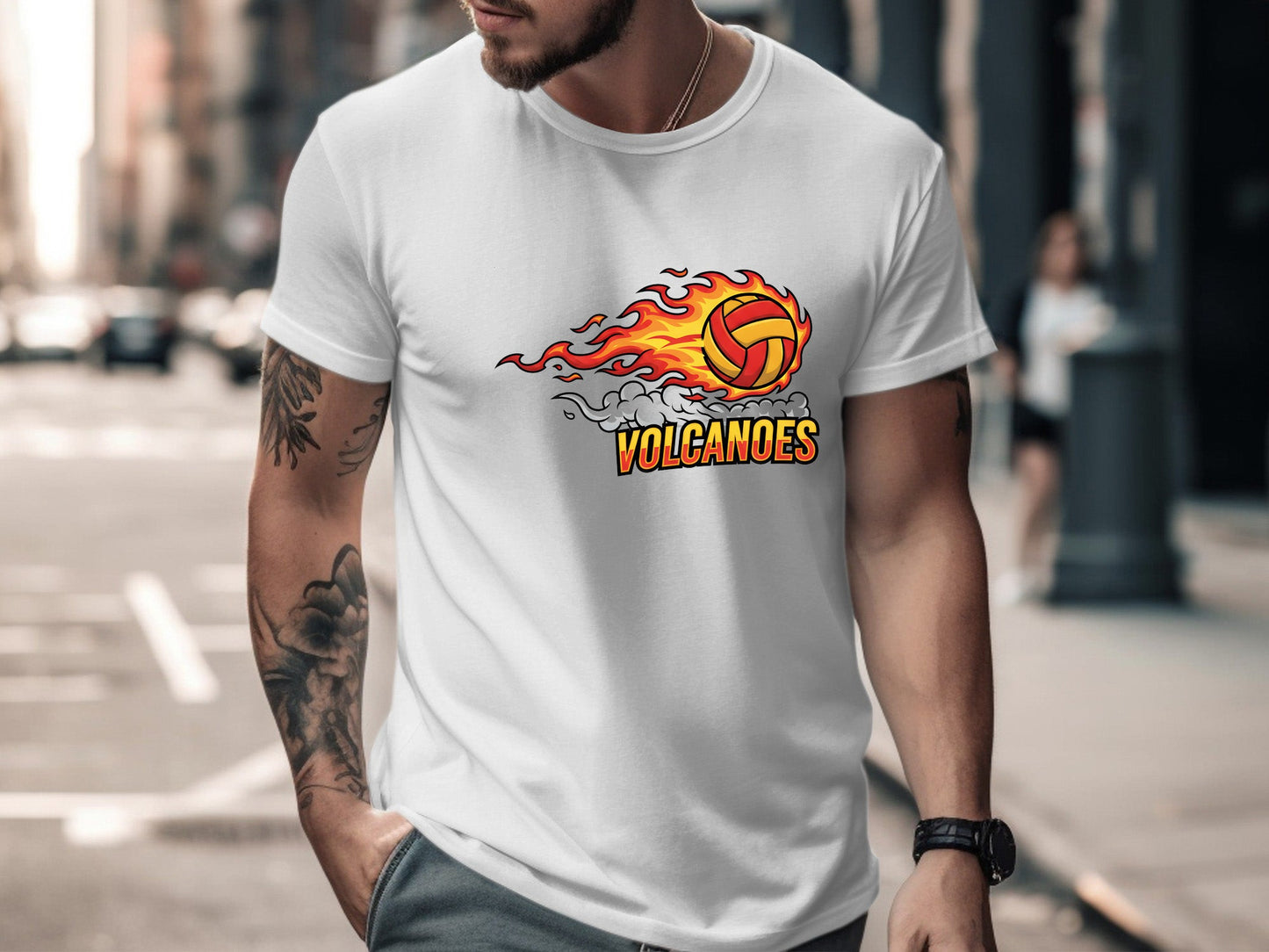 Volcanoes Flaming Volleyball Mascot T-Shirt