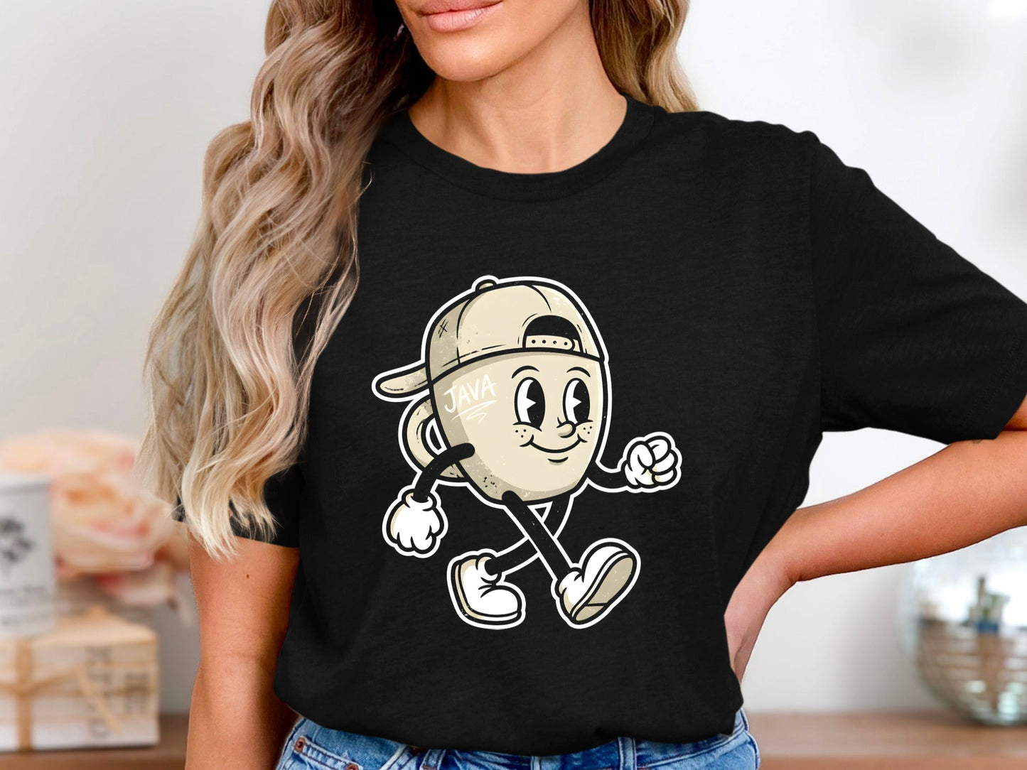 Walking Java Coffee Mug T-Shirt - Retro 'Java' Cartoon  Tee