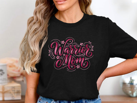Warrior Mom Pink Ribbon Calligraphy T-Shirt