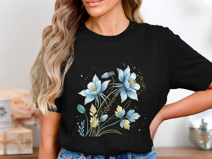 Ethereal Blue Wildflower Watercolor T-Shirt