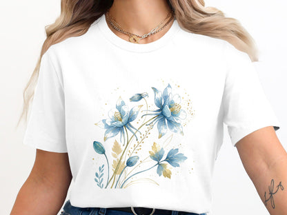 Ethereal Blue Wildflower Watercolor T-Shirt