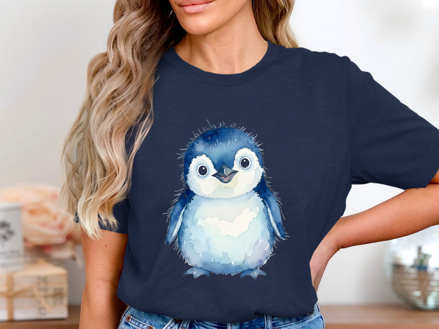 Watercolor Little Blue Penguin Cotton T-Shirt