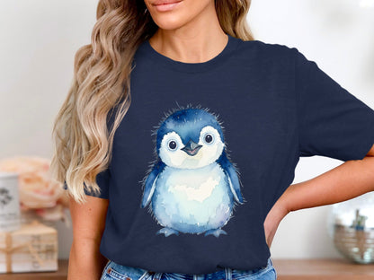 Watercolor Little Blue Penguin Cotton T-Shirt