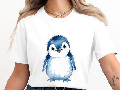 Watercolor Little Blue Penguin Cotton T-Shirt