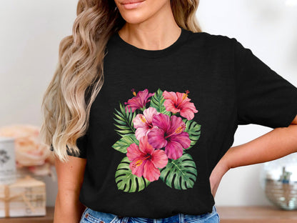 Tropical Hibiscus & Monstera Paradise T-Shirt