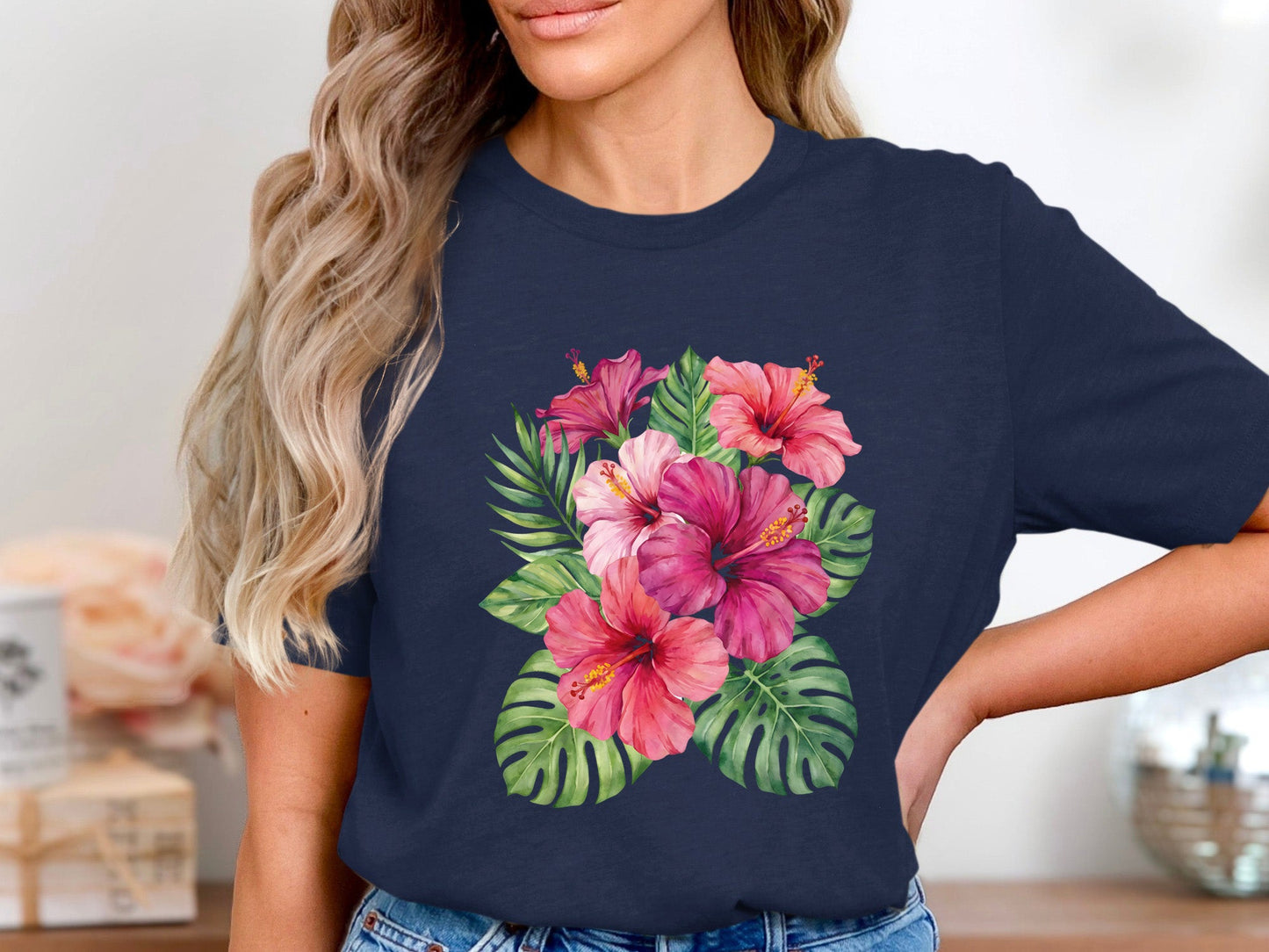 Tropical Hibiscus & Monstera Paradise T-Shirt