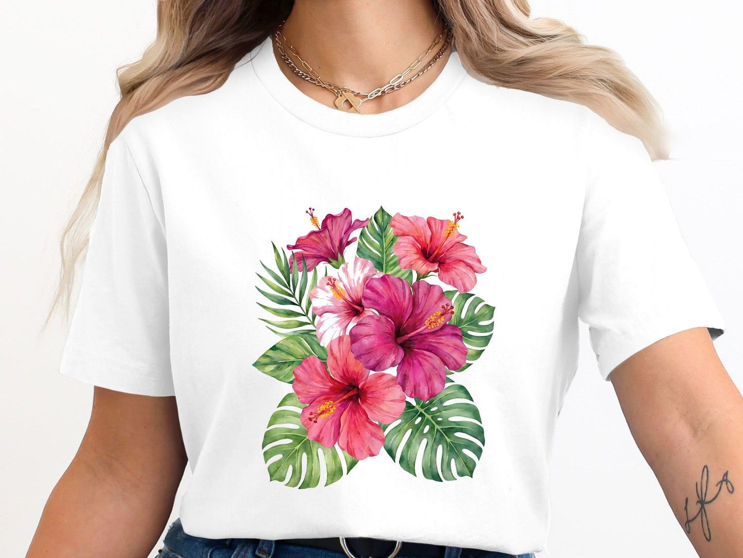 Tropical Hibiscus & Monstera Paradise T-Shirt