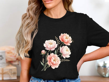Airy Watercolor Peach Peonies T-Shirt