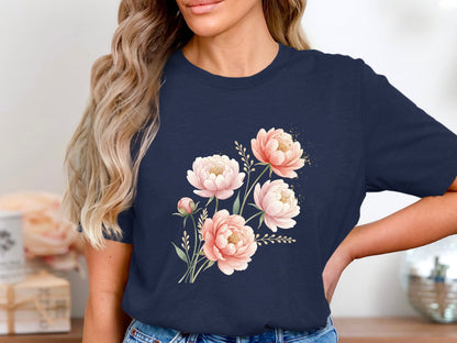Airy Watercolor Peach Peonies T-Shirt