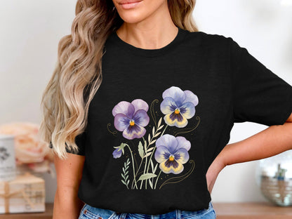 Soft Wash Watercolor Purple Pansies T-Shirt