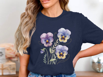 Soft Wash Watercolor Purple Pansies T-Shirt