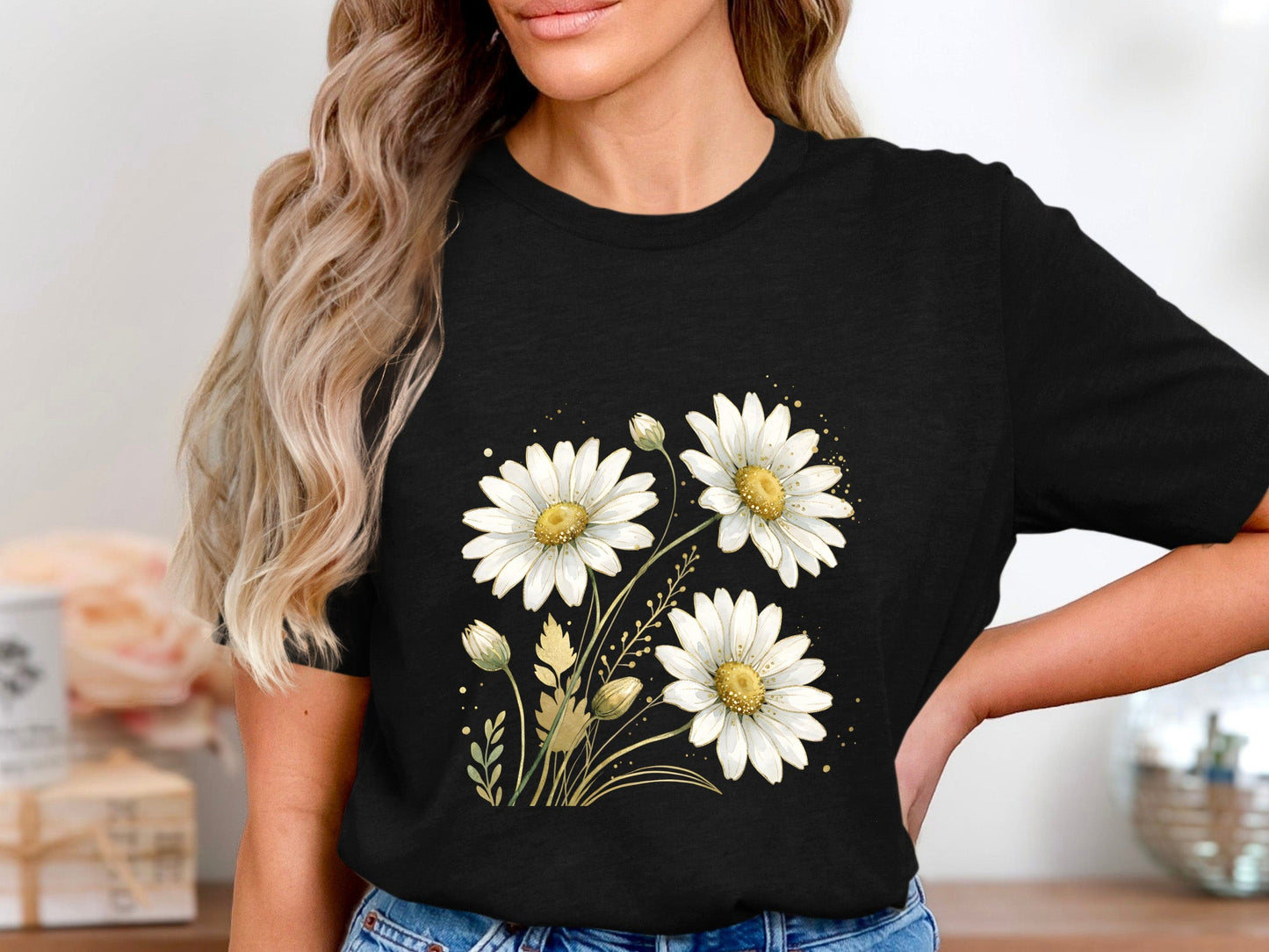White Daisy Gold Dust Graphic T-Shirt