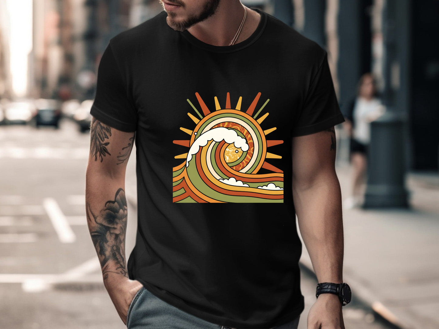 Retro Geometric Wave T-Shirt | 70s Psych Surf Graphic Tee