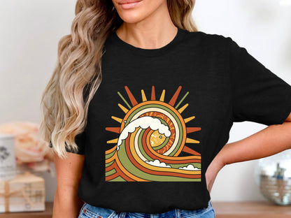 Retro Geometric Wave T-Shirt | 70s Psych Surf Graphic Tee