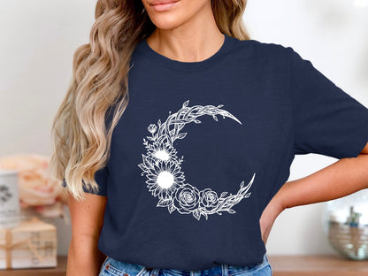 Botanical Moon Wreath Tee – Sunflowers & Roses T-Shirt
