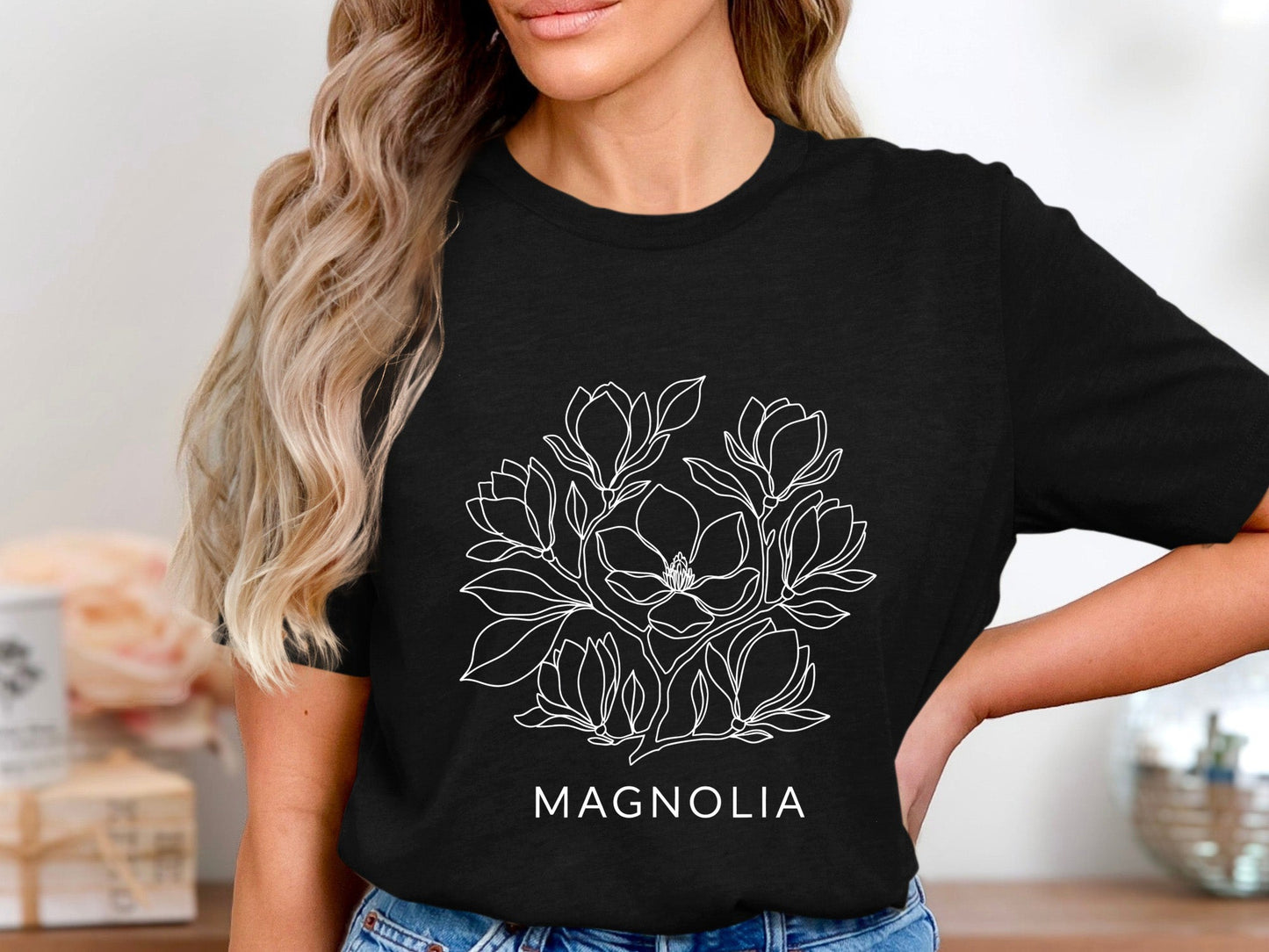 Magnolia Bloom Graphic T-Shirt - Minimalist Floral Art Tee
