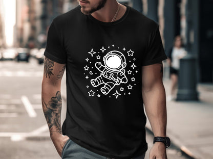 Cute Floating Astronaut Minimalist Doodle T-Shirt
