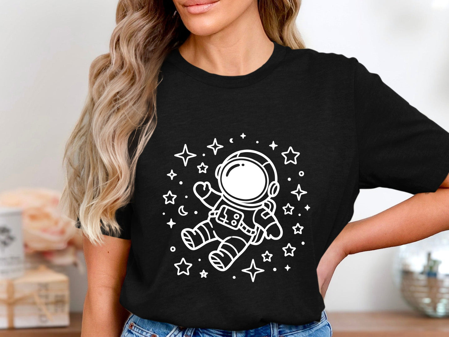Cute Floating Astronaut Minimalist Doodle T-Shirt