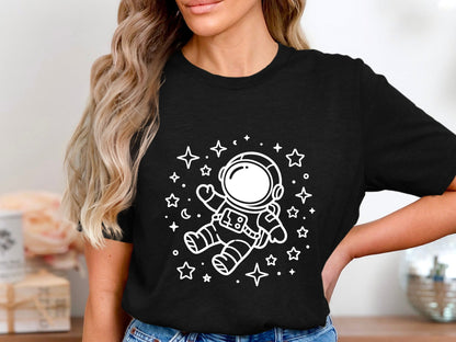 Cute Floating Astronaut Minimalist Doodle T-Shirt