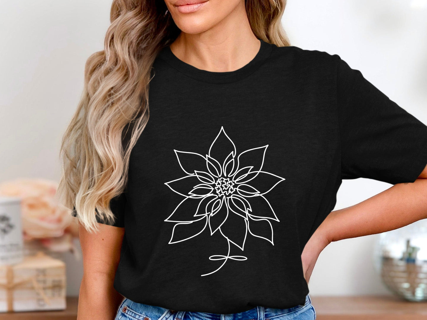 Poinsettia Blossom Continuous Line T-Shirt