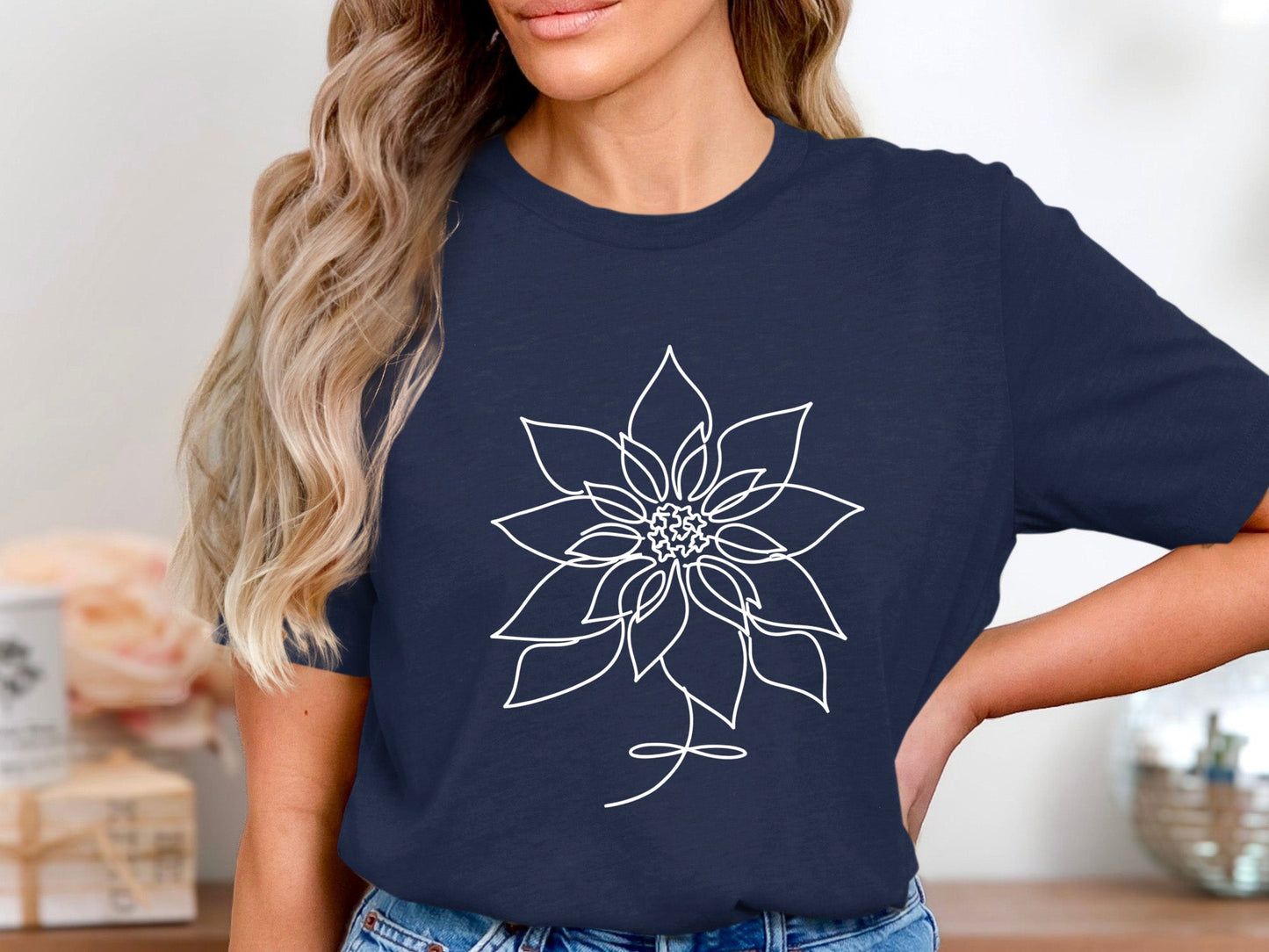 Poinsettia Blossom Continuous Line T-Shirt