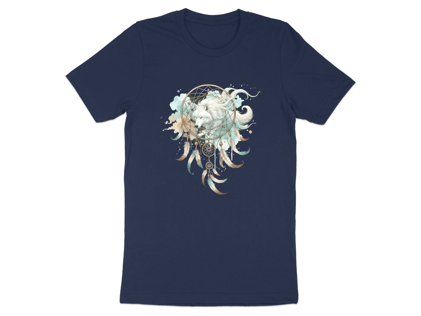 White Wolf Dreamcatcher T-Shirt - Mystical Spirit Animal Art