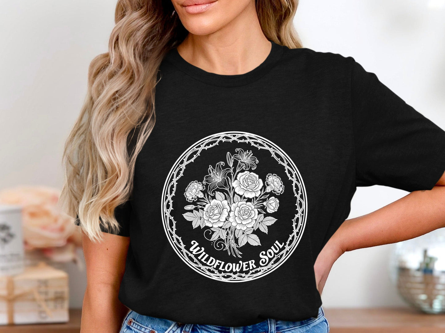 Wildflower Soul Graphic T-Shirt - Vintage Floral Emblem Tee