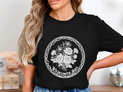 Wildflower Soul Graphic T-Shirt - Vintage Floral Emblem Tee