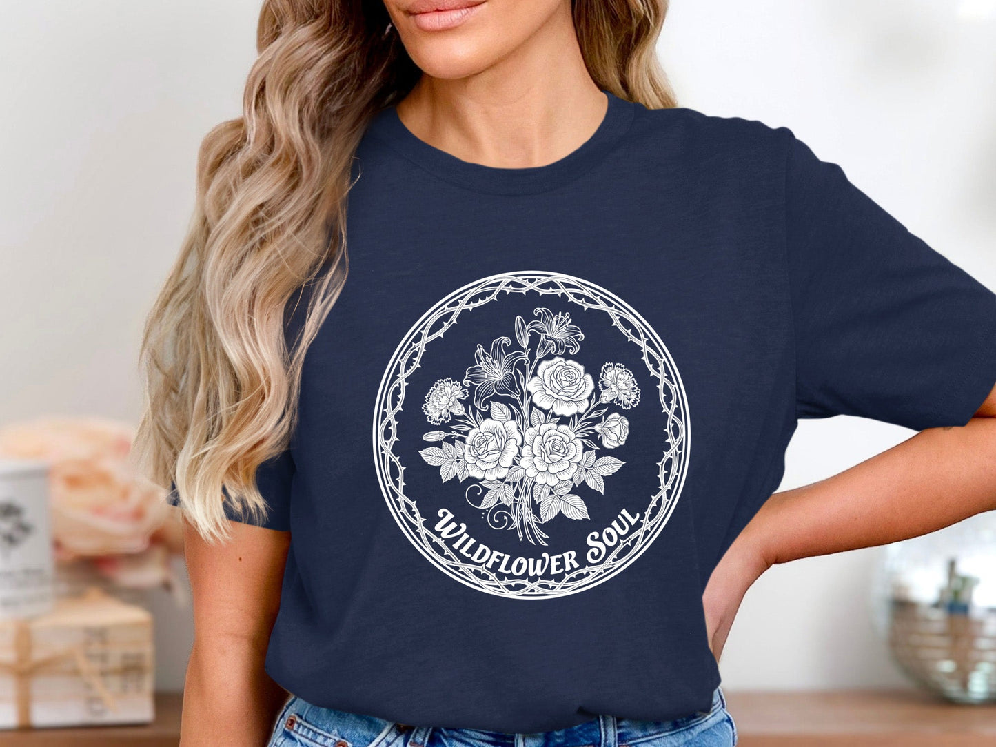 Wildflower Soul Graphic T-Shirt - Vintage Floral Emblem Tee