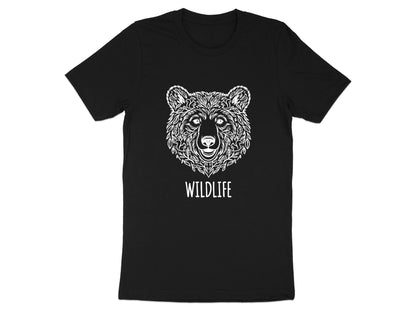 Intricate Floral Wildlife Bear Head Black T-Shirt