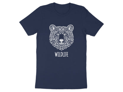 Intricate Floral Wildlife Bear Head Black T-Shirt