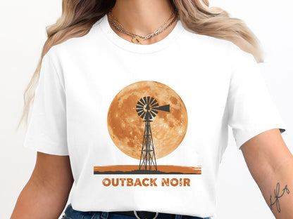 Outback Noir Windmill T-Shirt - Australian Harvest Moon Tee