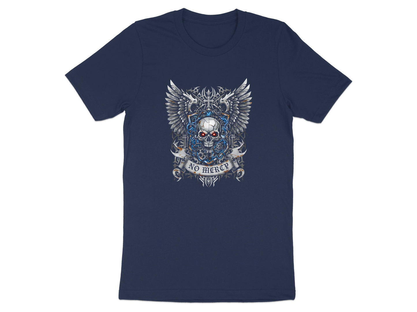 Gothic Winged Skull "No Mercy" Biker T-Shirt