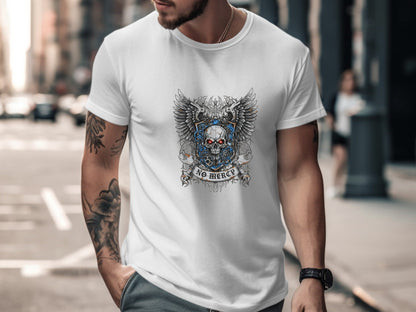 Gothic Winged Skull "No Mercy" Biker T-Shirt