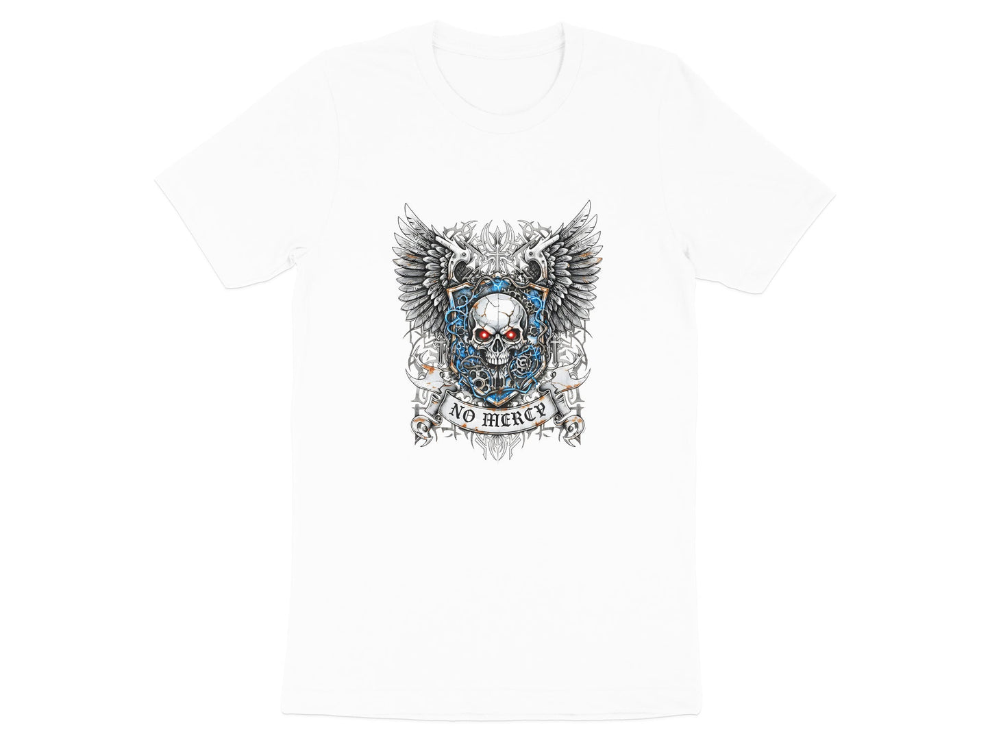 Gothic Winged Skull "No Mercy" Biker T-Shirt