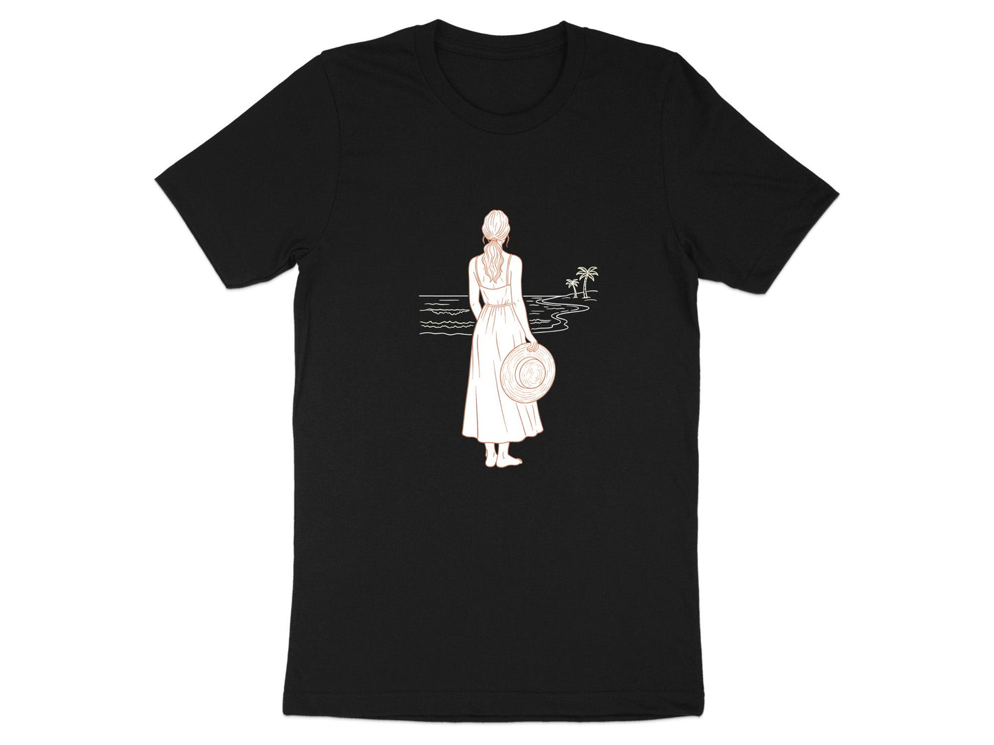Coastal Wanderer Line Art T-Shirt| Boho Beach Girl Tee