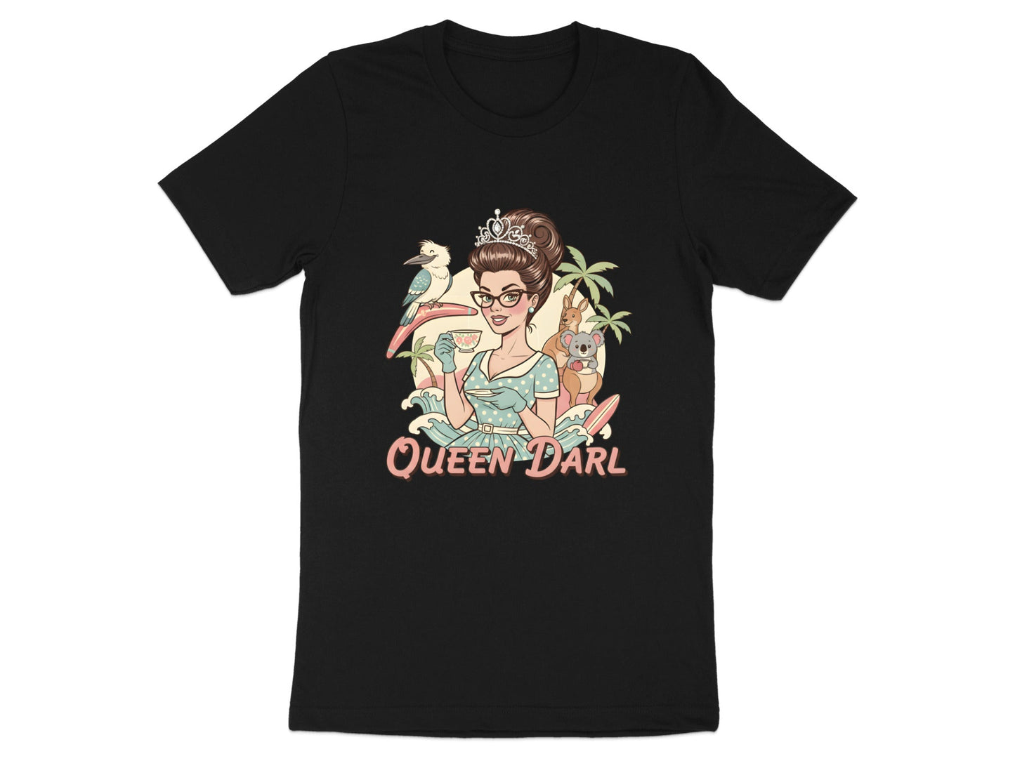 Queen Darl Australian Retro Woman T-Shirt - Kookaburra & Koala