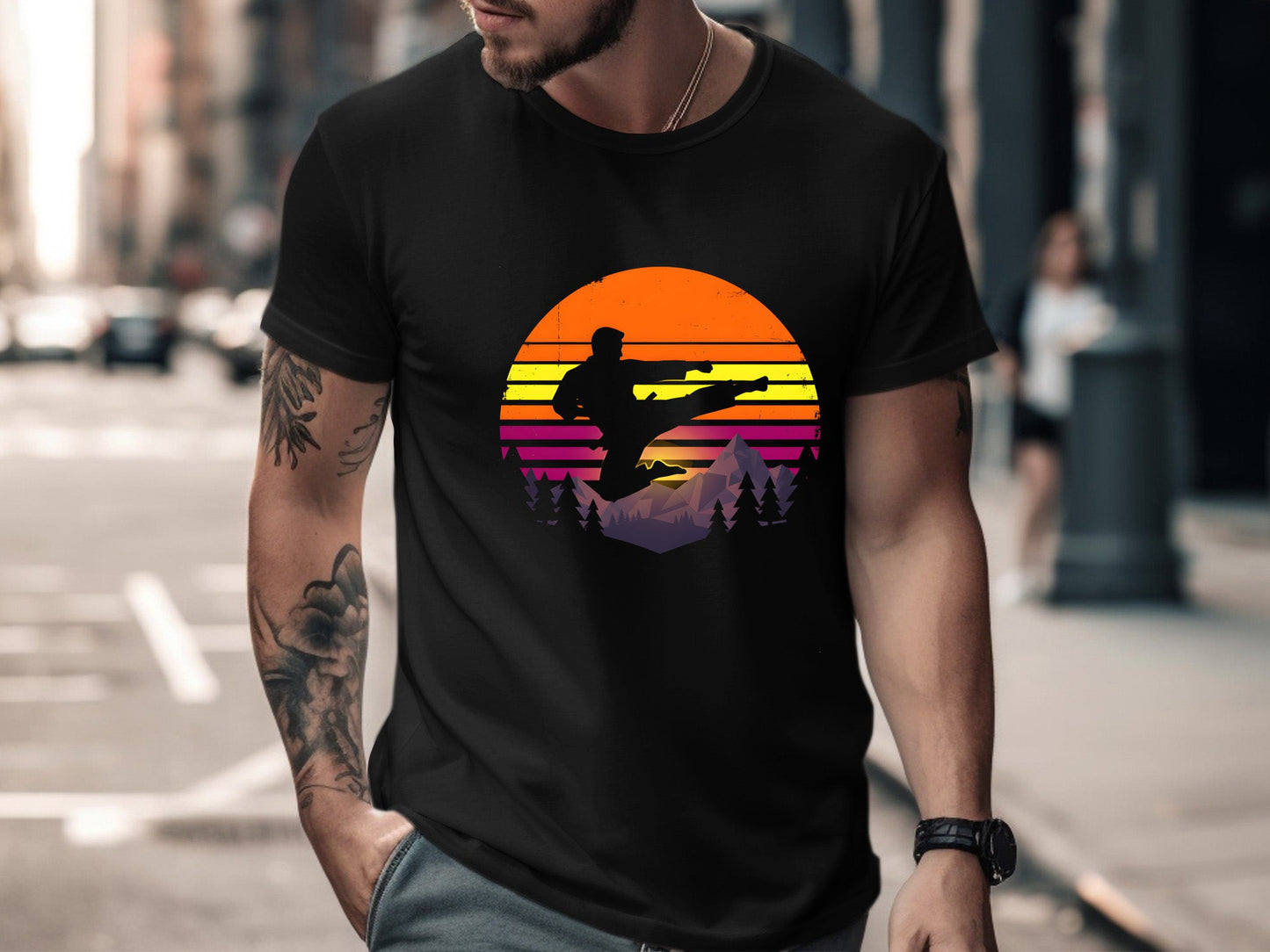 Retro Synthwave Karate Kick T-Shirt