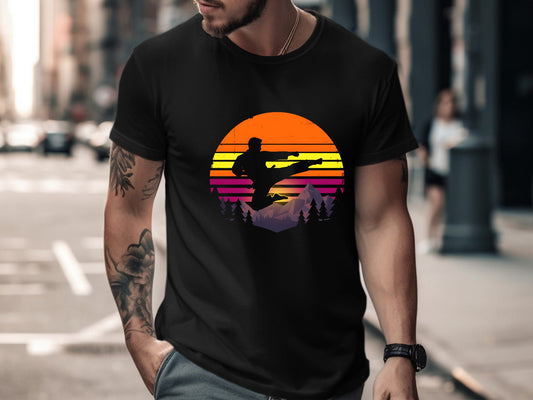 Retro Synthwave Karate Kick T-Shirt