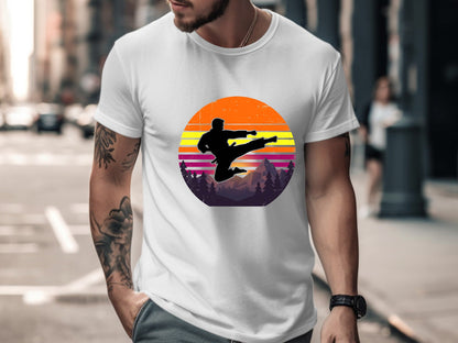 Retro Synthwave Karate Kick T-Shirt